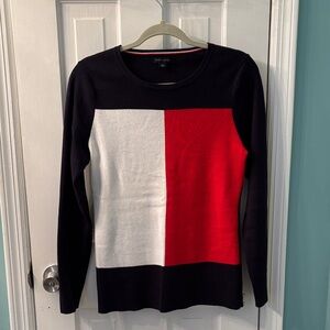 Tommy Hilfiger Women's Bold Block Crew Neck Sweater - Navy blue, White, Red